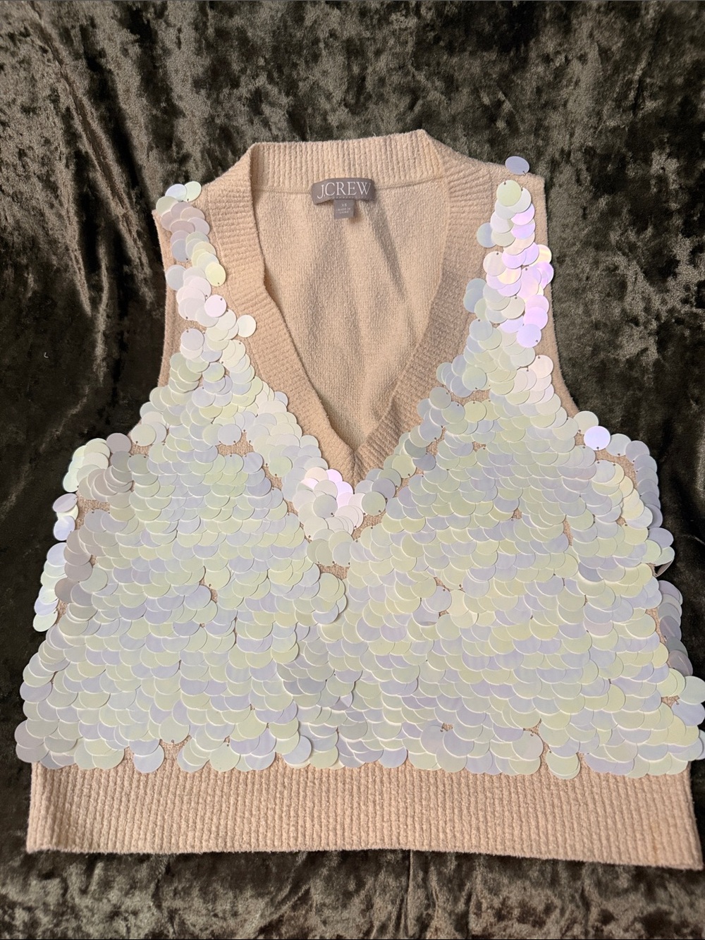 J Crew Jumbo Sequins Sweater Vest. cream / iridescent Size XS